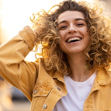 a woman smiling