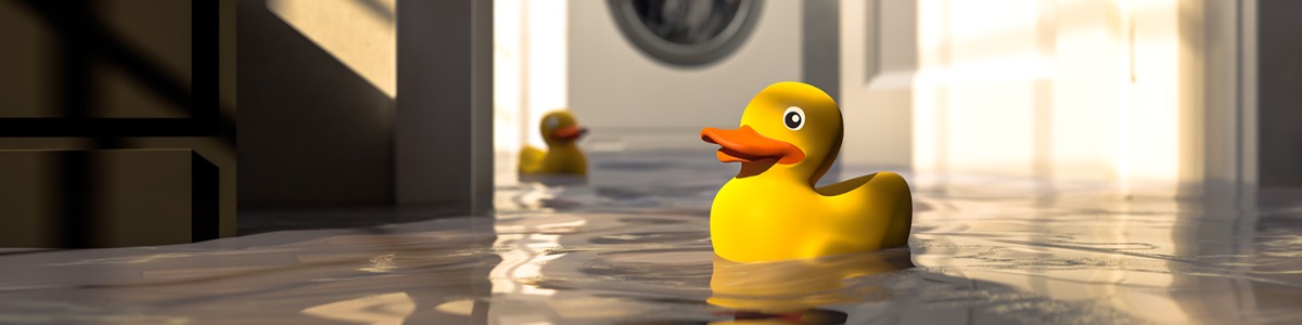 a yellow rubber toy duck in a flooded home