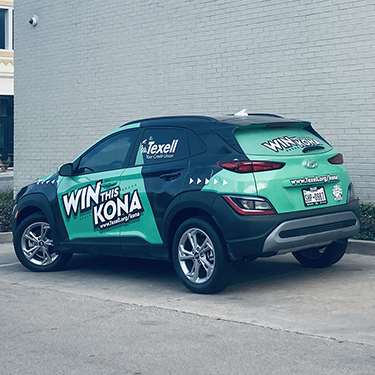 IMAGE: Hyundai Kona with wrap that says "Win this Kona"